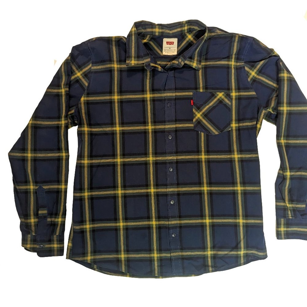 XXL Levi's Blue Yellow Green Plaid Western Button Up Shirt Professional Original